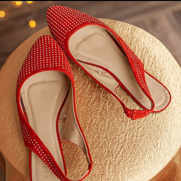 Red jeweled ankle strap flats size 9.5-10 - Picture 1 of 5